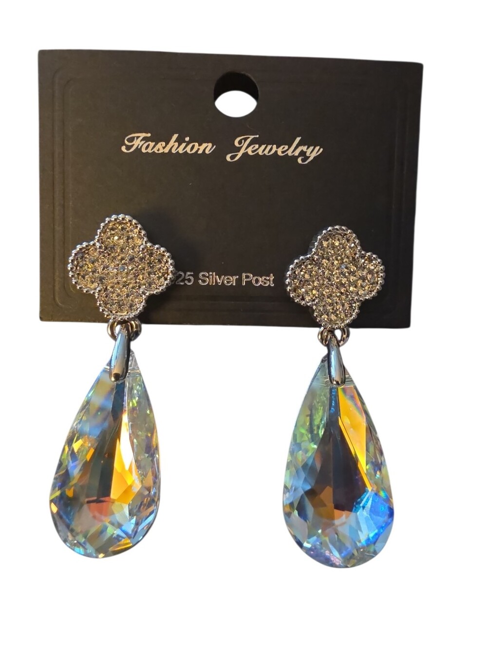 Crystal Teardrop Drop Earrings - Iridescent